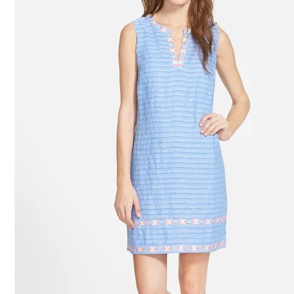 vineyard vines embroidered shift dress Vineyard Vines Embroidered Sleeveless Striped Shift Dress Blue and White Size 2
